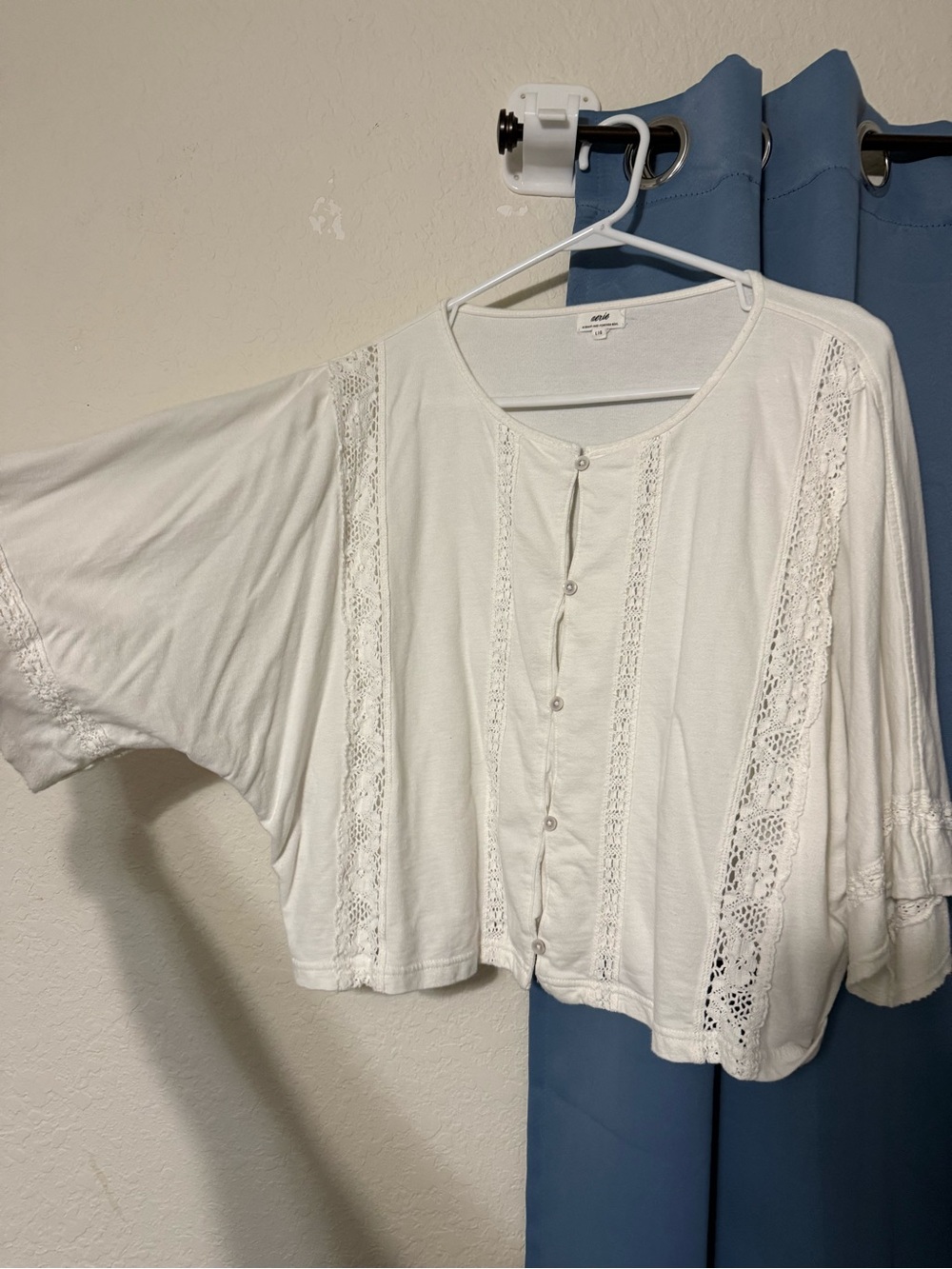American Eagle Outfitters White Lace-Trim Button Front Top